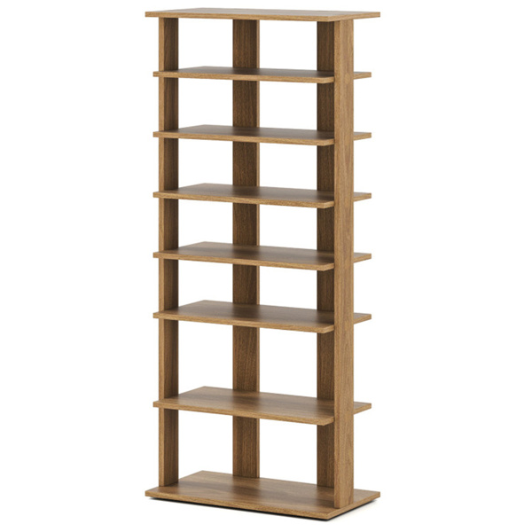 7层双排鞋架，带可调节架子，入口壁橱的防倾斜窄储物架-自然色-3