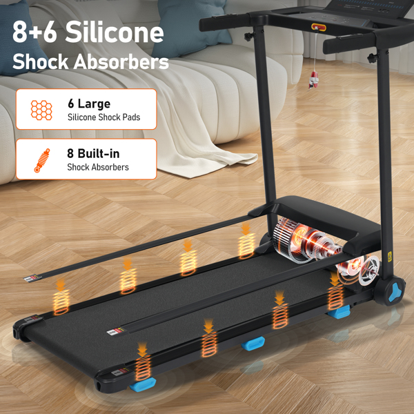 带坡度调节功能的跑步机，3.0马力静音可折叠家用跑步机，最高速度10英里/小时，承重300磅，配备心率传感器、Type-C和USB充电接口以及蓝牙功能。-15