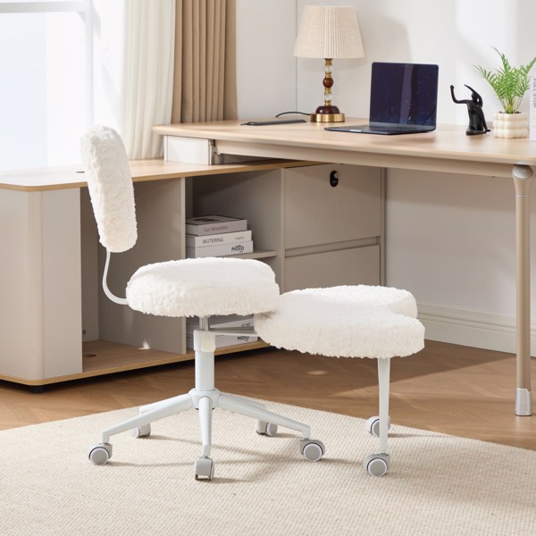 人造兔毛冥想椅加强版，带轮盘腿椅，ADHD椅，交叉式办公椅，带腰部支撑和可调节凳子，灵活设计，适合坐立不安的人，米色-4