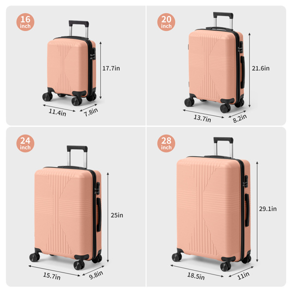 非TSA海关锁四合一 PP拉杆箱 16in 20in 24in 28in PP 粉色-18
