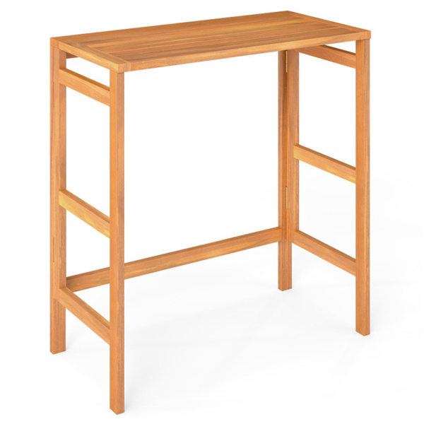 天然相思木可折叠露台酒吧桌，带脚踏和板条顶部，节省空间的户外酒吧桌-2