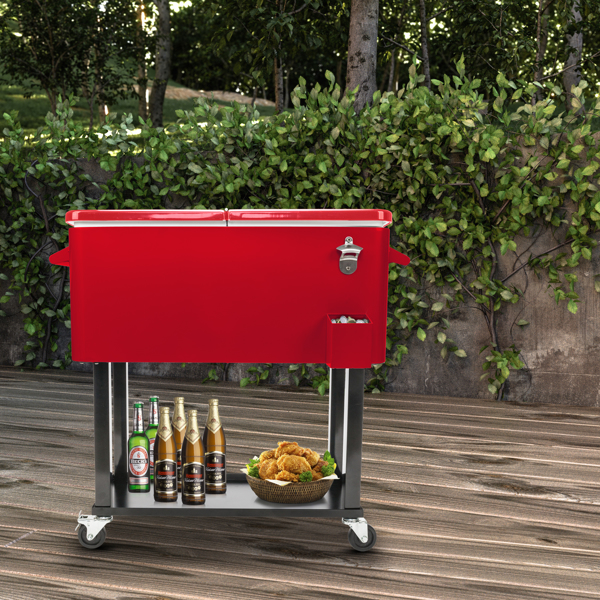 80qt 红色箱体 黑色脚管 冷冻保温推车 91*87*48cm 长方形 铁喷塑 带排水管-42