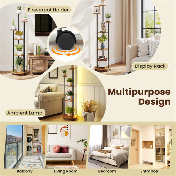 6层植物架，带RGB灯带、智能APP和远程控制植物架，用于家居装饰-自然色-5