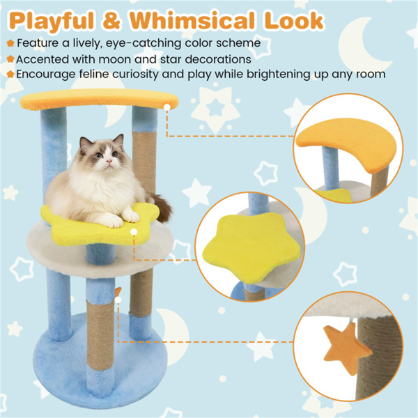 29英寸月亮和星星猫树，4层，黄麻抓杆和防倾倒装置，适用于小猫和成年猫-蓝色-6