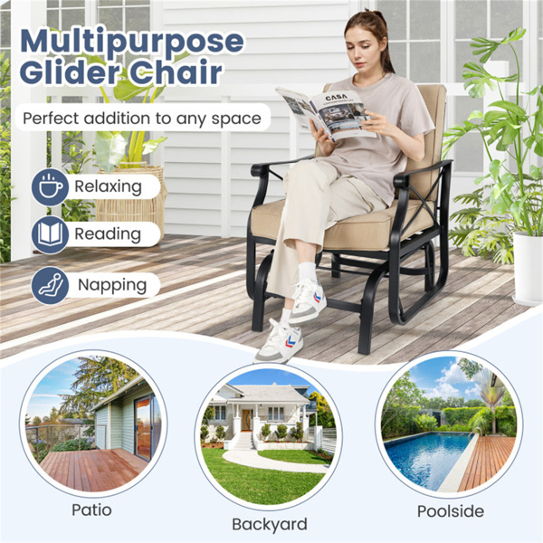 黑色金属露台滑椅，带棕色可洗垫子，330磅人体工程学户外摇椅，适用于门廊-8