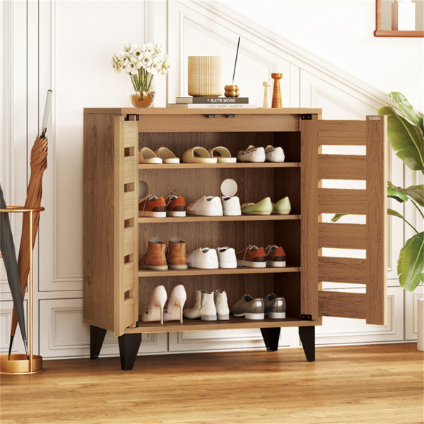 24英寸农舍鞋柜，带2扇百叶门-4层货架，3层可调节（天然木纹）-4