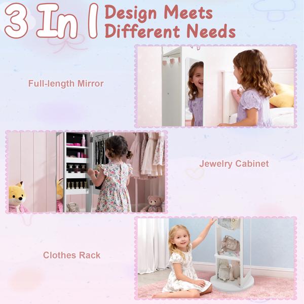 白色 蝴蝶结元素 密度板 喷漆 1门1层架 儿童饰品镜柜 底部可旋转-19