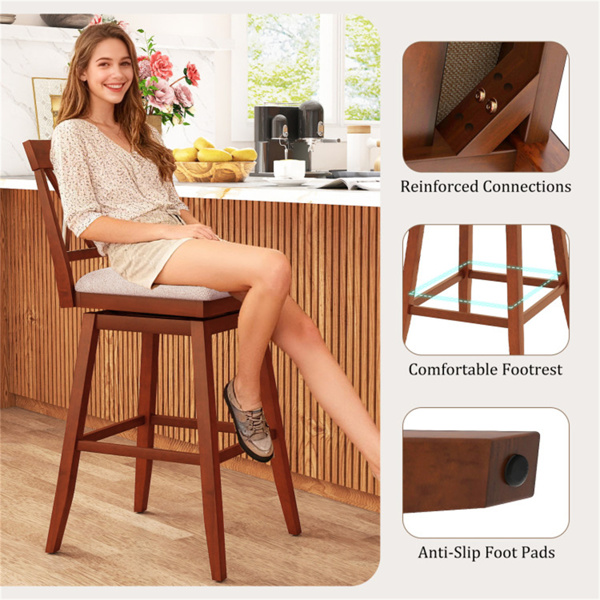 2件套29英寸旋转杆凳-实心橡胶木框架，符合人体工程学的弧形靠背-4