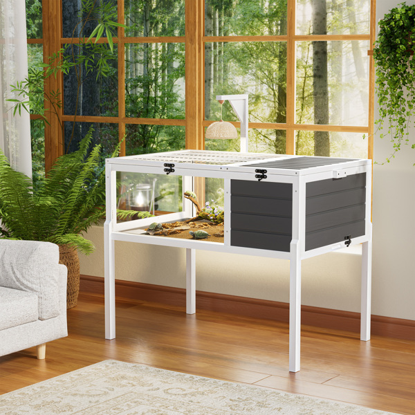 爬行动物栖息地乌龟屋，带灯座、大观察窗、防水托盘、可拆卸支腿，易于清洁的木制围栏，适用于乌龟、蜥蜴、壁虎和小型宠物，室内外均可使用。--不支持self-pick up且不支持指定仓库发货-2