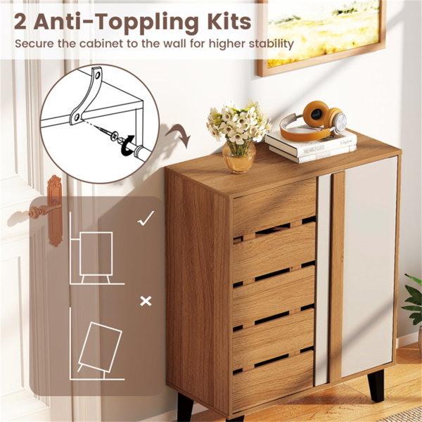 29.5“农舍鞋柜（天然+白色）-4层货架，3层可调节，9种高度设置-6