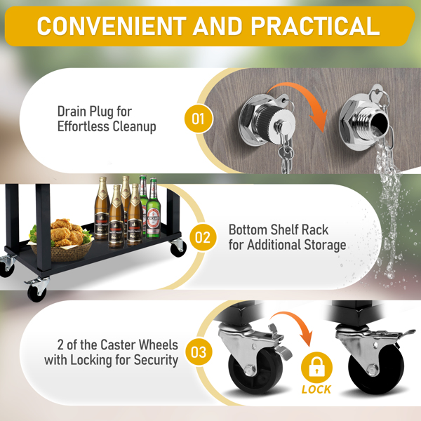 80QT 灰色仿木纹 黑色铁脚管 带排水管 冷冻保温推车 87.5*91*38.5CM 长方形 塑料箱体-3