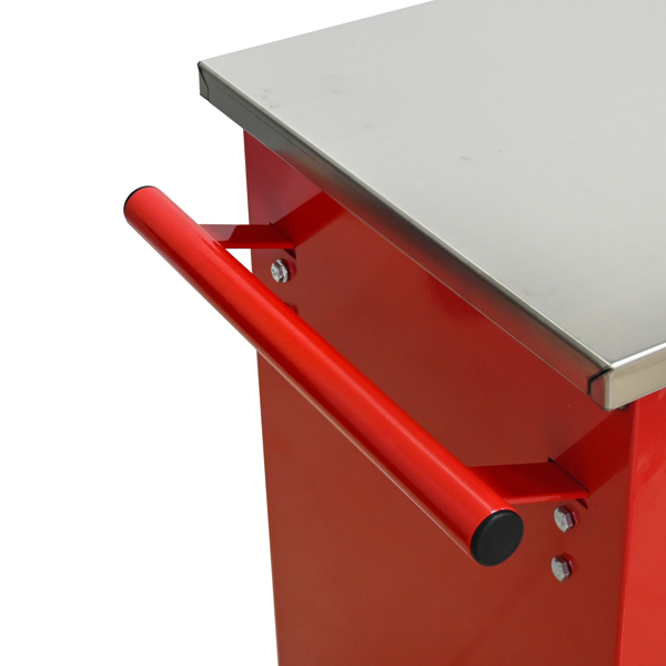 四抽屉多功能工具车，带轮金属滚动工具车，适用于车库、工作室、仓库、维修店——带不锈钢顶棚——红黑配色-9