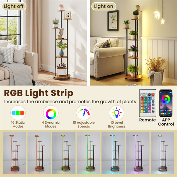 6层植物架，带RGB灯带、智能APP和远程控制植物架，用于家居装饰-自然色-7