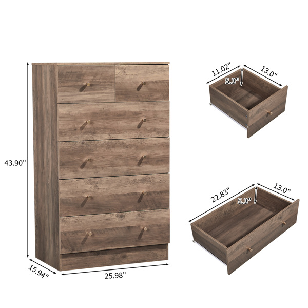 R279-9灰色 刨花板 贴麻面三胺 66*40*111cm 4+2抽 抽屉柜 哑金把手-5
