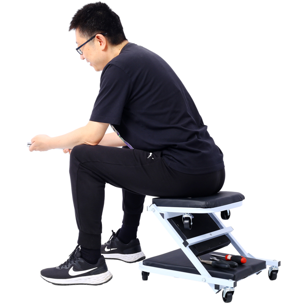 机械维修工作台，车库礼物，36英寸Z型工作台座椅，二合一机械维修礼物，承重300磅，低矮型工作台，带6个轮子，适合车库/车间，父亲节工具礼物，黑色-16