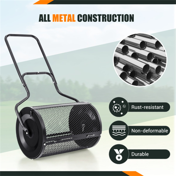 24英寸金属网堆肥撒布机，容量2.7立方英尺，重型防锈，适用于泥炭苔/表土/沙子的草坪撒布机-3