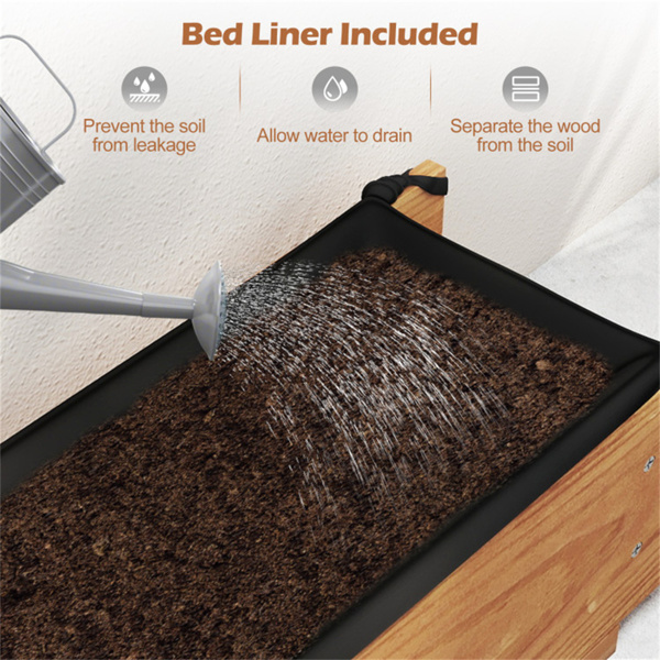 松木高架花园床，带排水孔和保护衬里，室内外草药/蔬菜/花卉种植箱-9