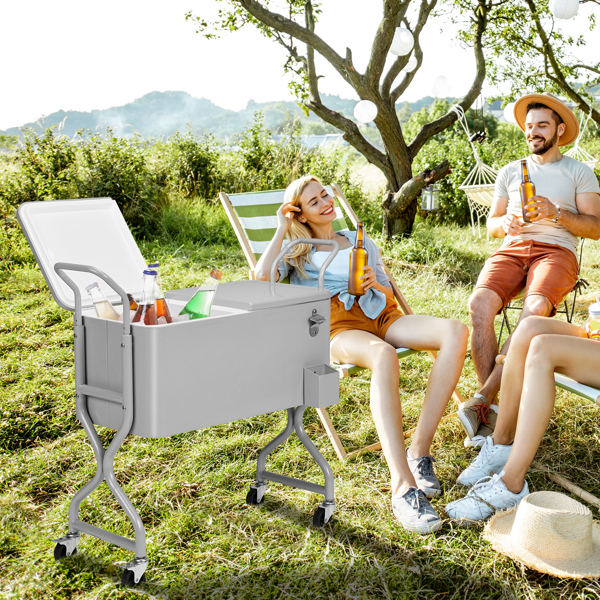 80QT  银灰色  麻花设计腿型 单边上下翻盖  冷冻保温推车  106X39X91.5cm  长方形  铁  不带托盘 带排水管-5