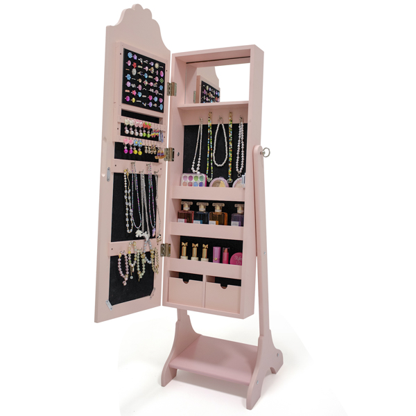 粉色 爱心元素 密度板 喷漆 1门1层架 儿童饰品镜柜-7