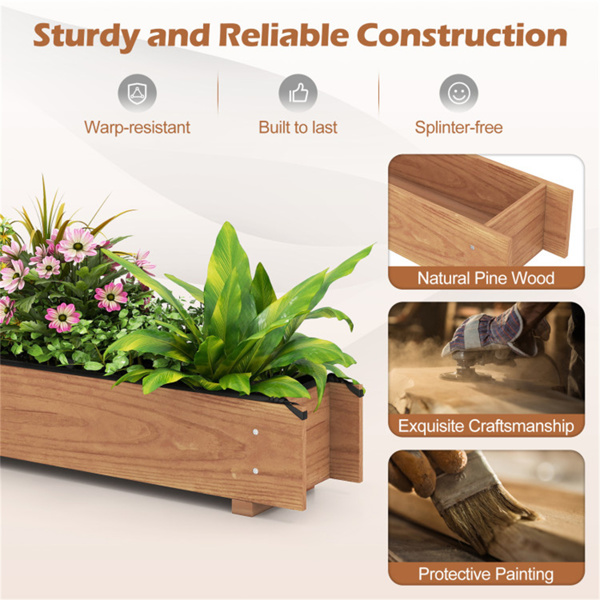 松木高架花园床，带排水孔和保护衬里，室内外草药/蔬菜/花卉种植箱-6