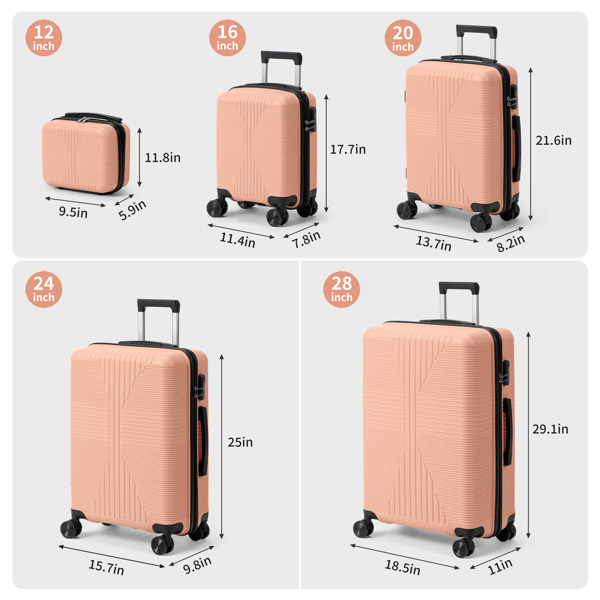 非TSA海关锁五合一 PP拉杆箱 12in 16in 20in 24in 28in PP 粉色-23