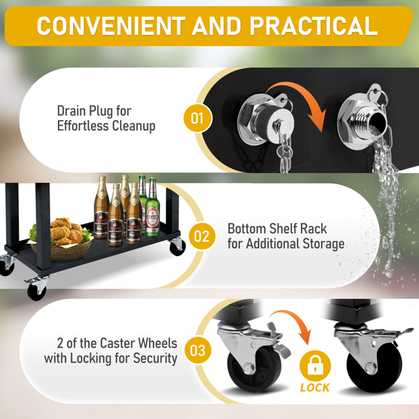 80qt 黑色箱体 黑色脚管 冷冻保温推车 91*87*48cm 长方形 铁 带排水管-3