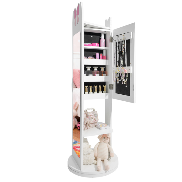白色 蝴蝶结元素 密度板 喷漆 1门1层架 儿童饰品镜柜 底部可旋转-2