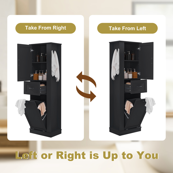 现代高款储物柜 – 翻盖式隔层，可调节搁板，承重80磅，缓闭式铰链，铝合金把手，是浴室和家居收纳的理想之选。-5