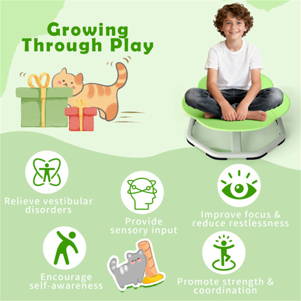 绿色大象设计儿童坐转椅，3岁以上儿童易于组装的感官玩具-5