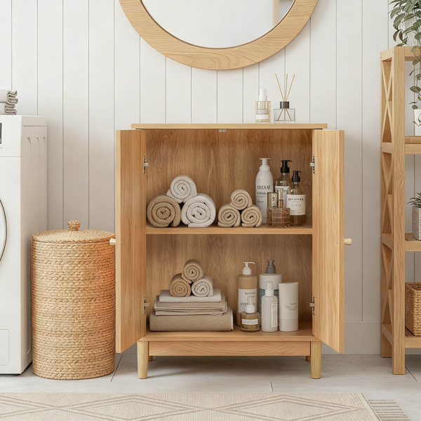 原木色   刨花板三胺贴面带藤面 60*30*80cm  双门 浴室立柜-6