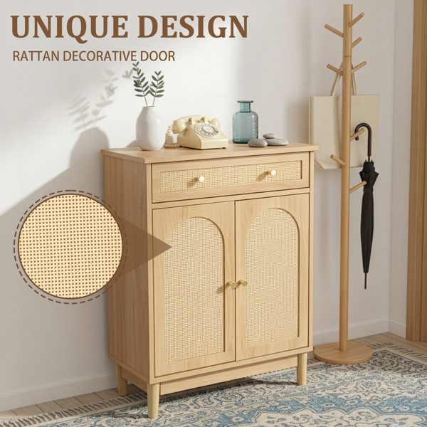 原木色   刨花板三胺贴面带藤面 60*30*80cm 1抽2门 浴室立柜-17