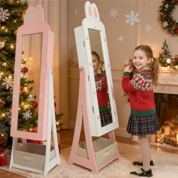 粉色 兔子元素 密度板 喷漆 1门1布抽 儿童饰品镜柜