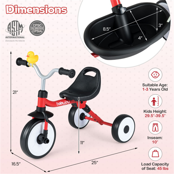 彩虹LED车轮幼儿三轮车、碳钢框架可折叠三合一平衡自行车、可拆卸踏板和后储物篮-红色-3