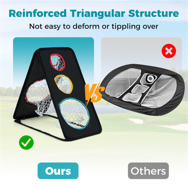 双面高尔夫碎石网-5个目标区域，420D牛津布，黑色-7