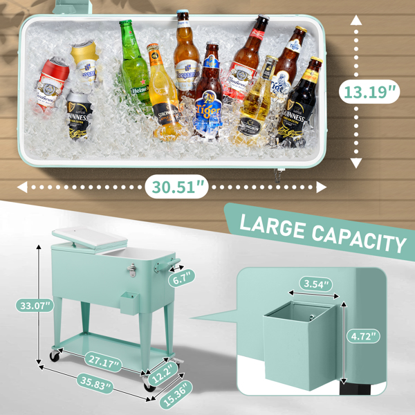 80qt 薄荷绿 冷冻保温推车 91*84.5*38.5cm 长方形 塑料箱体 冷冻保温 N001-2