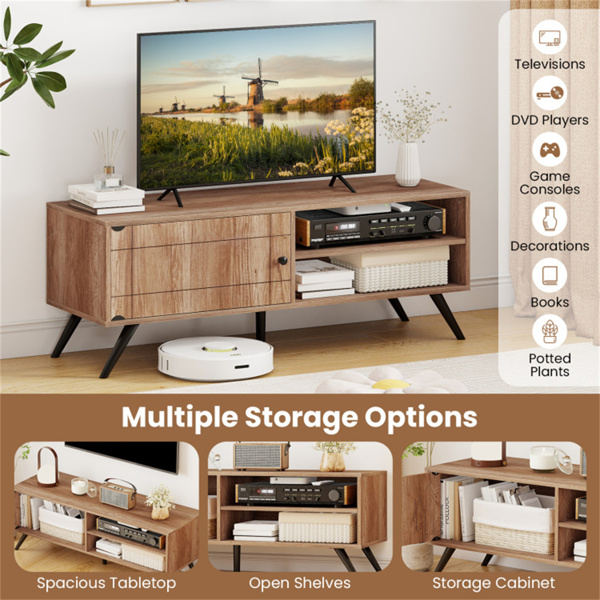 橡木中世纪现代电视支架，适用于55英寸电视，210磅容量的娱乐中心，带储物柜和电缆管理-10