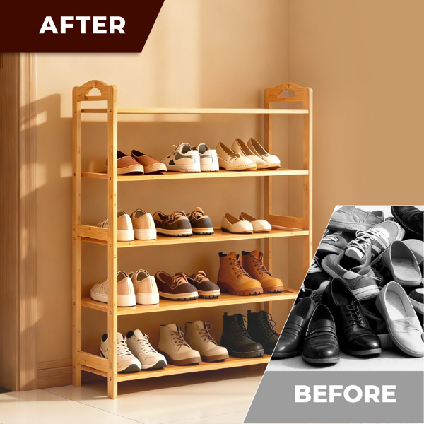 5层平板 竹制 68*25*89cm 鞋架 原木色-7