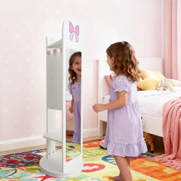 白色 蝴蝶结元素 密度板 喷漆 1门1层架 儿童饰品镜柜 底部可旋转-7