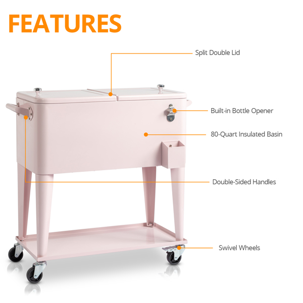 80qt 粉色 冷冻保温推车 87.5*39*91cm 长方形 塑料箱体 冷冻保温-20