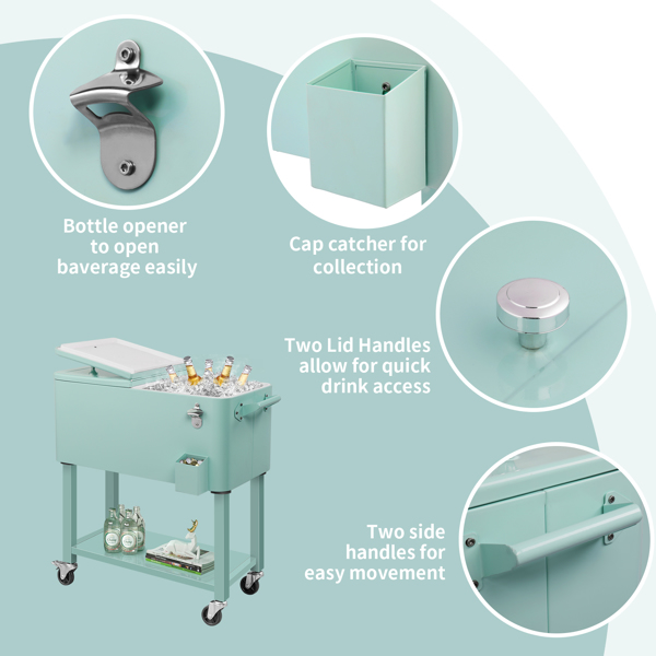 80QT  薄荷绿 上下可分离 冷冻保温推车 86*39*91cm   塑料箱体 铁脚管  冷冻保温  带单托盘-19