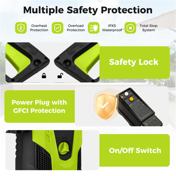 绿色2300 PSI电动高压清洗机，带4个快速连接喷嘴和肥皂瓶，1900W大功率清洗机，适用于车道露台-4