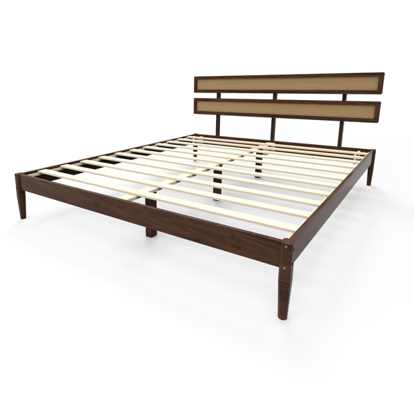 深胡桃木 油漆面+藤编 松木 双床头板 King 木床 波西米亚风 XP000470103-13