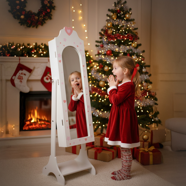 白色 爱心元素 密度板 喷漆 1门1层架 儿童饰品镜柜-2