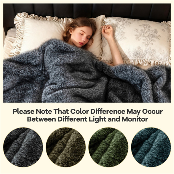 灰色740GSM仿狼毛皮毛毯60“x80”双面柔软羊毛衬里毛毯-10