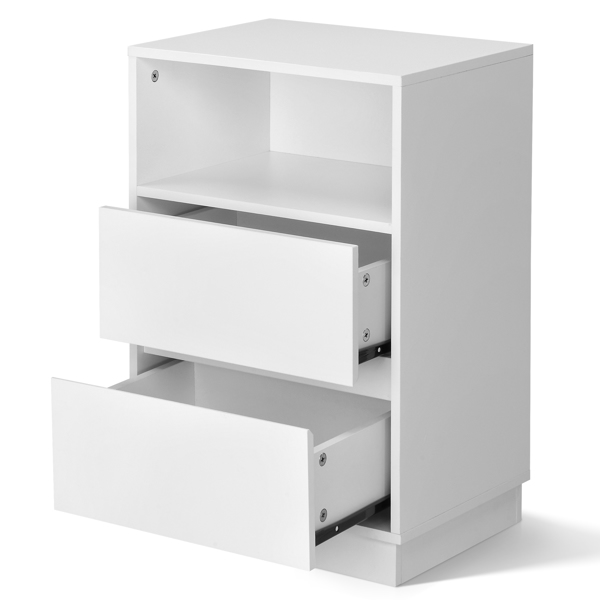 白色 P2刨花板 贴麻面三胺 抽屉斜封边 40*30*60cm 两抽带上隔层 床头柜 1PC-16