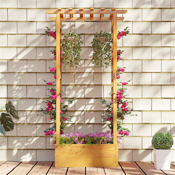 60英寸高的高架木制花园床，44磅的屋顶种植箱，带2个侧格，用于庭院后院-6