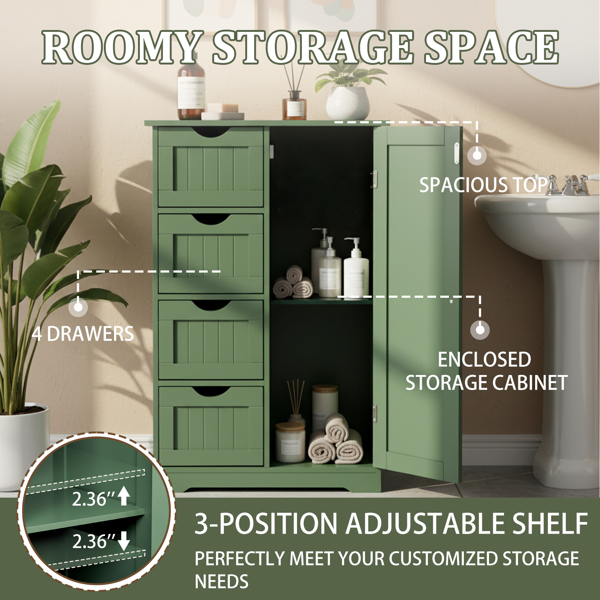 森林绿  密度板喷漆+三胺贴面 竖纹 56*30*82.5cm  4抽 1门 浴室立柜-10