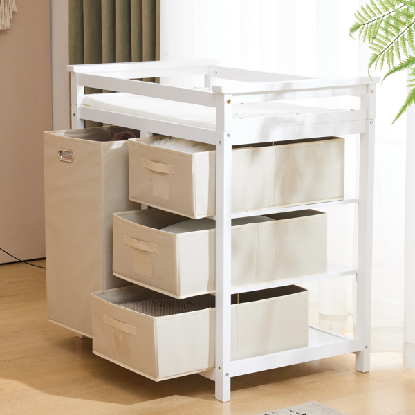 白色 油漆面 松木 木框 顶部可拆卸 87*53*87.5cm 儿童木床 3布抽+1布袋 换尿布台-25