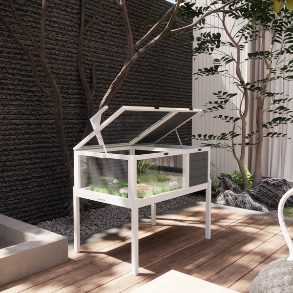 爬行动物栖息地乌龟屋，带灯座、大观察窗、防水托盘、可拆卸支腿，易于清洁的木制围栏，适用于乌龟、蜥蜴、壁虎和小型宠物，室内外均可使用。--不支持self-pick up且不支持指定仓库发货-3