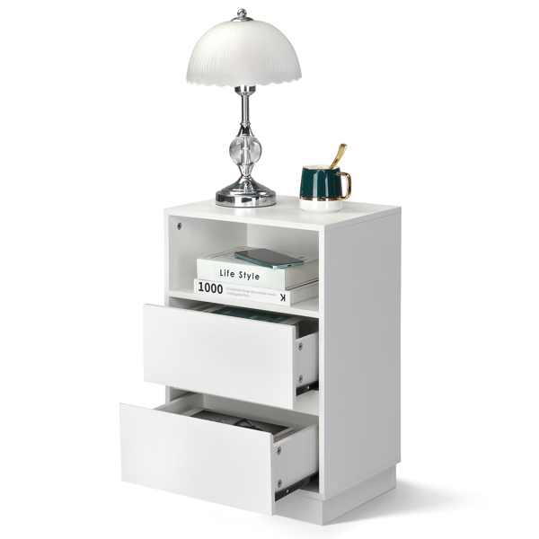 白色 P2刨花板 贴麻面三胺 抽屉斜封边 40*30*60cm 两抽带上隔层 床头柜 1PC-14